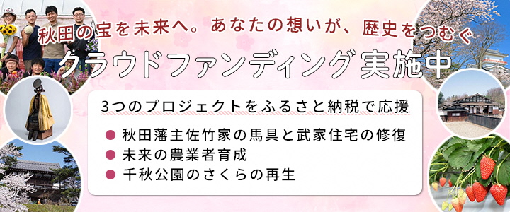 秋田の宝を未来へ　あなたの想いが、歴史をつむぐ　クラウドファンディング実施中（外部リンク・新しいウインドウで開きます）