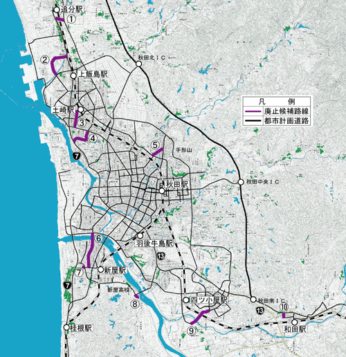 イラスト：骨格道路網以外の都市計画道路の廃止候補路線
