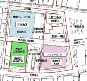 秋田駅前地区市街地再開発事業の区域図