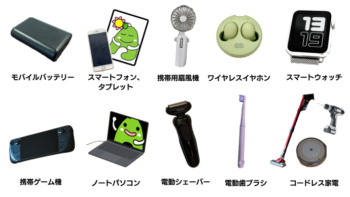 小型充電式電池が使われている製品