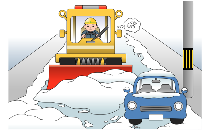 写真:路上駐車が除雪社業の妨げている様子