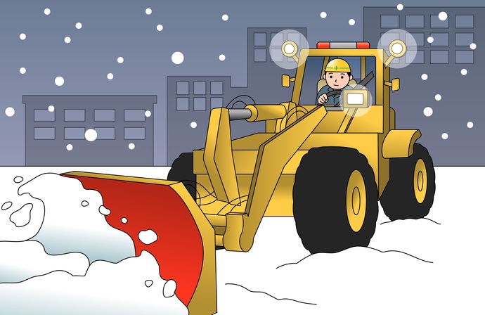 写真:深夜の除雪作業の様子