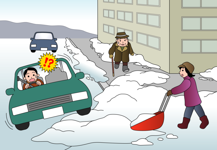 イラスト:道路に雪を出している様子