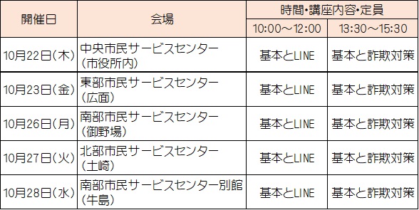 10月スマホ教室日程