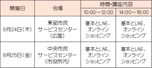 9月スマホ教室日程