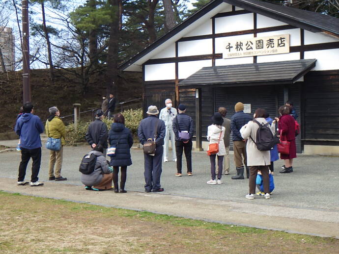 職員による千秋公園のさくらの説明