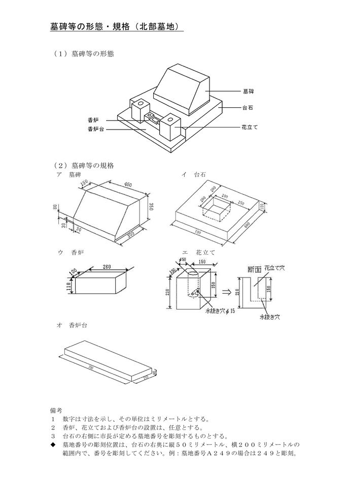 墓碑等の形態・規格